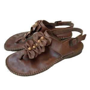 Soul of Africa Sz 8 Brown Leather Flower Ruffle Sandals Made in South Africa